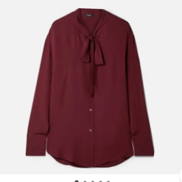 Theory Silk Tie- Neck Weekender Blouse in Mulberry - Picture 1 of 13